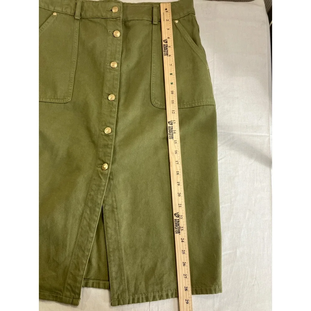 Michael Kors Womens Olive Green Cotton Button Front Midi Pencil‎ Skirt Size 12